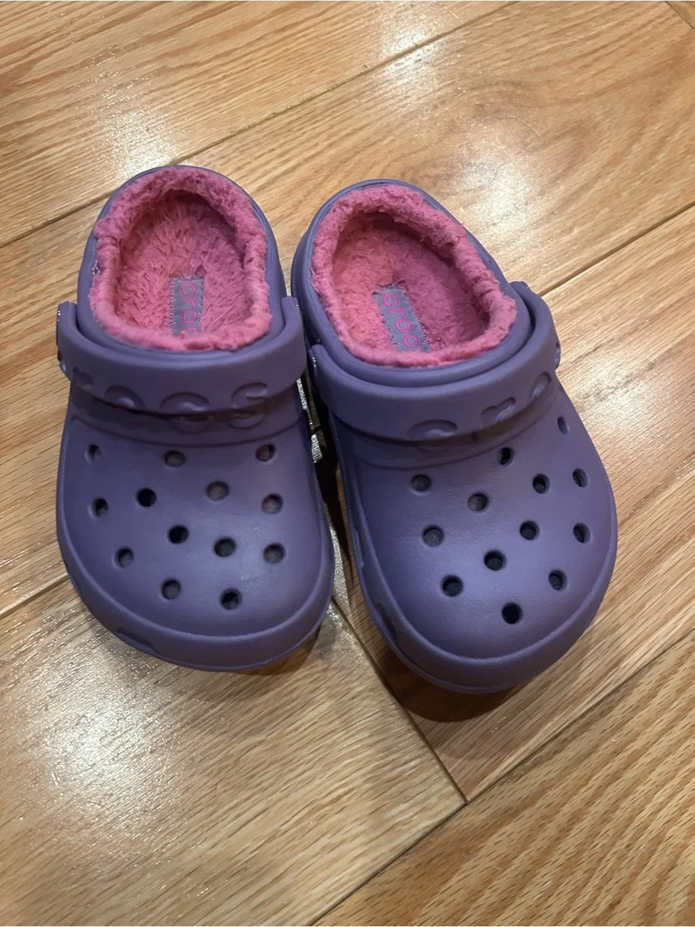 CROCS Kids Plush-Lined Clog in Lavender with Pink Lining